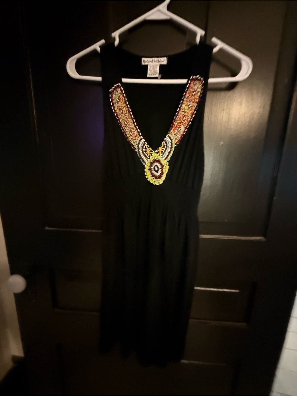 Rachael & Chloe Black Mini Dress with Multicolor Beaded V-Neck